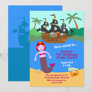 Invitación Fiesta de Cumpleaños de Sirena y de Pirata