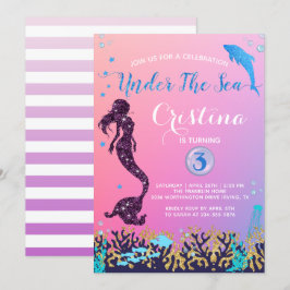 Invitación Fiesta de cumpleaños de sirena y delfín bajo el ma