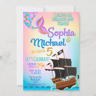 Invitación Fiesta de cumpleaños de Sirena y Pirata