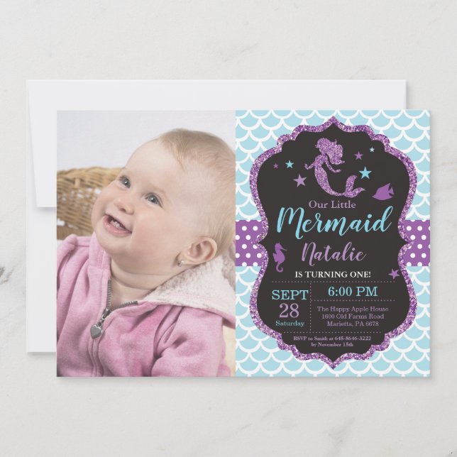 Invitación Fiesta de cumpleaños de sirvienta bajo el mar (Anverso)