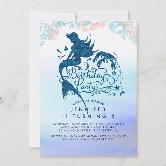 Invitación Fiesta de cumpleaños de sirvienta bajo el mar del  (Anverso)