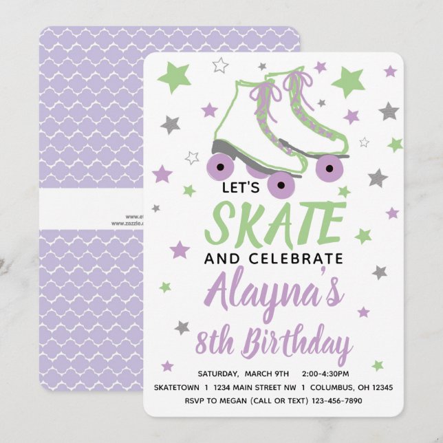 Invitación Fiesta de cumpleaños de Skate chica (Anverso / Reverso)