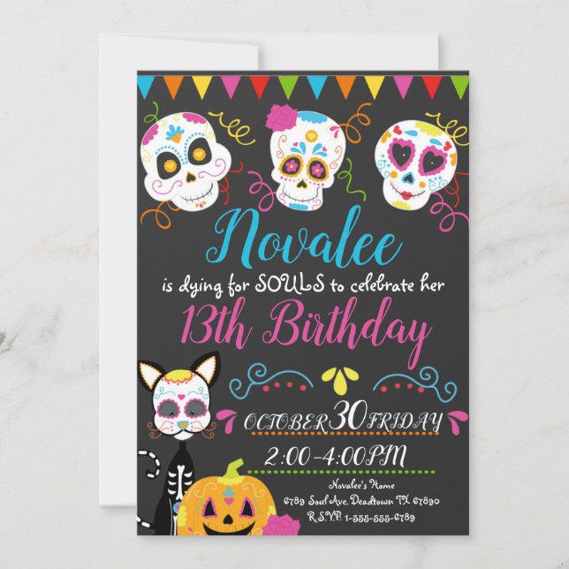 Invitación Fiesta de cumpleaños de Skull Sugar Personalizado (Anverso)