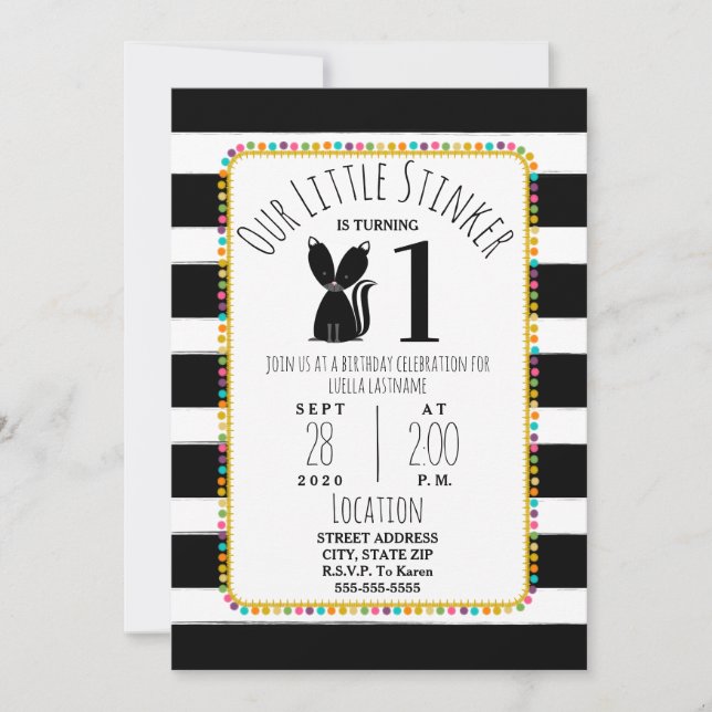 Invitación Fiesta de cumpleaños de Skunk Little Stinker Pompo (Anverso)