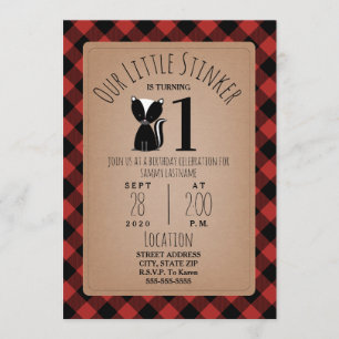 Invitación Fiesta de cumpleaños de Skunk Lumberjack Plaid