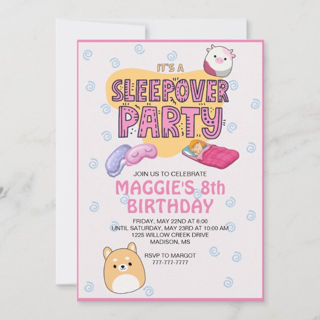 Invitación Fiesta de cumpleaños de Sleepover (Anverso)