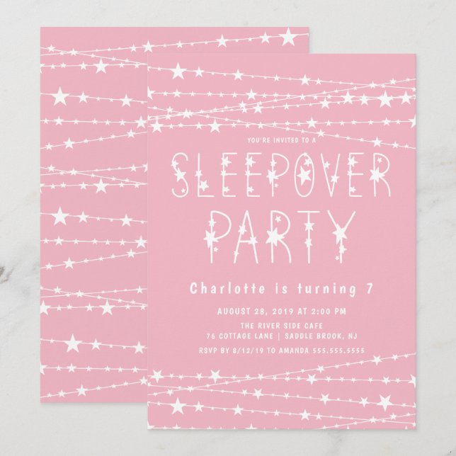 Invitación Fiesta de cumpleaños de Sleepover Stars (Anverso / Reverso)