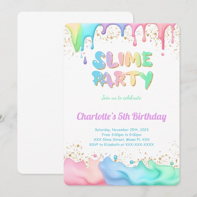 Invitación Fiesta de cumpleaños de Slime (Anverso / Reverso)