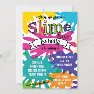Invitación Fiesta de cumpleaños de Slime, colorido y arcoiris