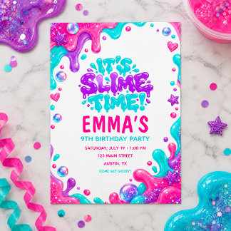 Invitación Fiesta de cumpleaños de Slime Colorido y Pegajoso
