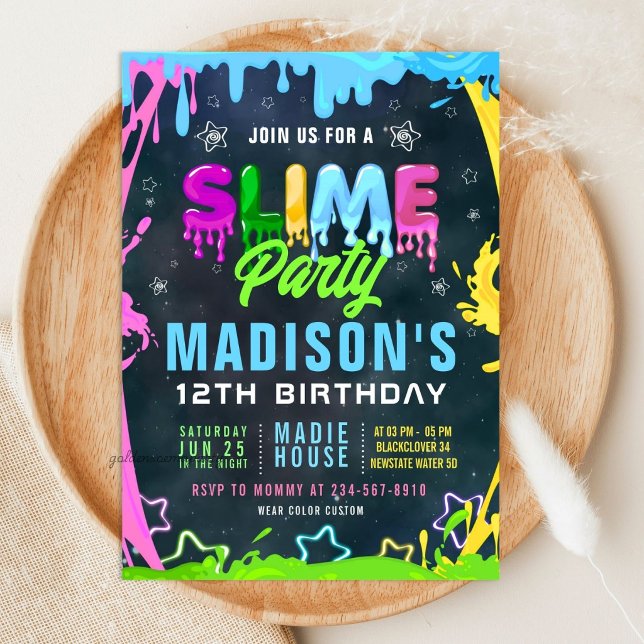 Invitación Fiesta de Cumpleaños de Slime Editable (Slime Birthday Party Editable Invitation)