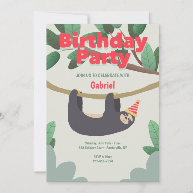 Invitación Fiesta de cumpleaños de Sloth (Anverso)