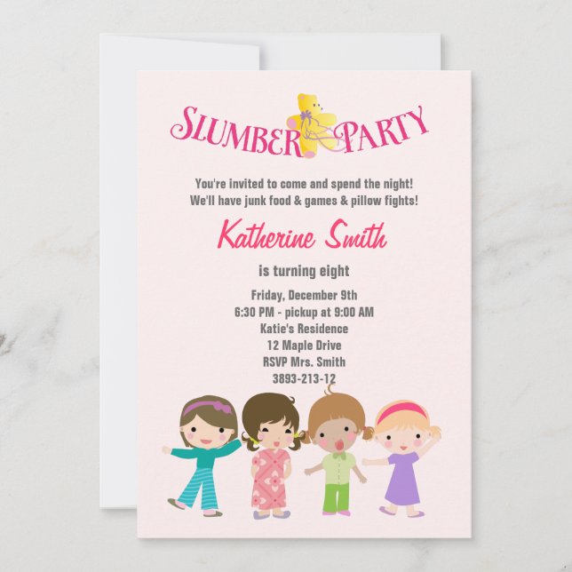 Invitación Fiesta de cumpleaños de Slumber Sleepover (Anverso)
