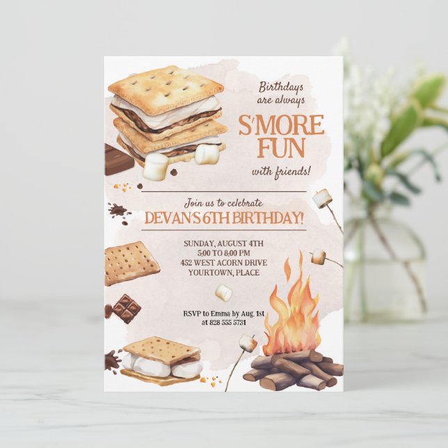 Invitación Fiesta de cumpleaños de S'mores (Anverso de pie)