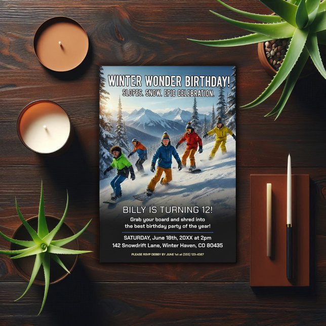 Invitación Fiesta de Cumpleaños de Snowboard Winter Wonder (Subido por el creador)