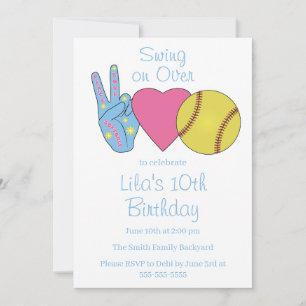 Invitación Fiesta de Cumpleaños de Softbol Amor Paz Azul
