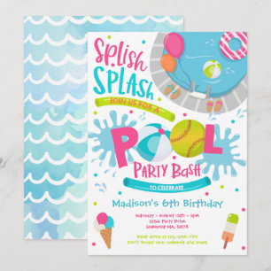 Invitación Fiesta de Cumpleaños de Softbol en la Piscina Spli