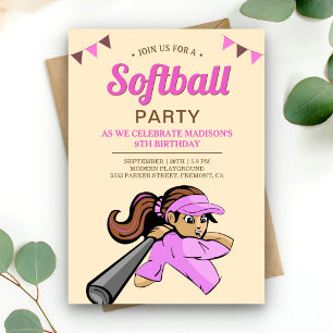 Invitación Fiesta de Cumpleaños de Softbol Rosa