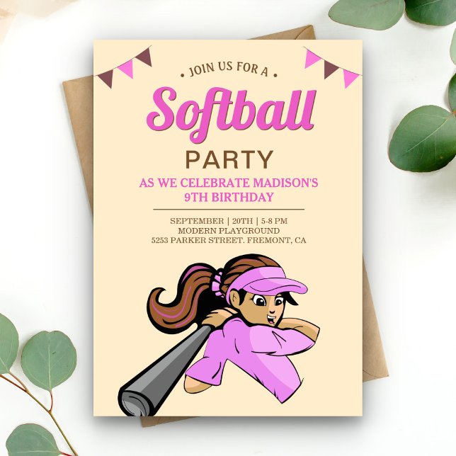 Invitación Fiesta de Cumpleaños de Softbol Rosa (Subido por el creador)