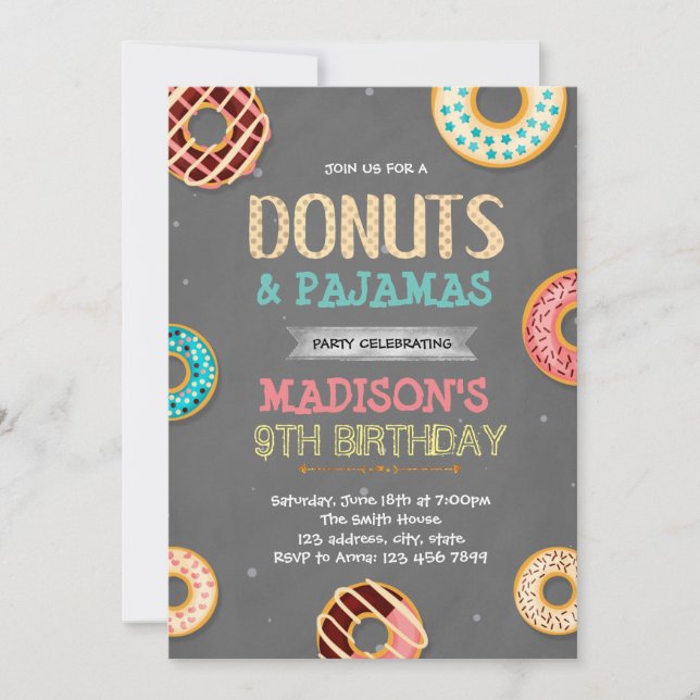 Invitación Fiesta de cumpleaños de soltera con donas (Anverso)