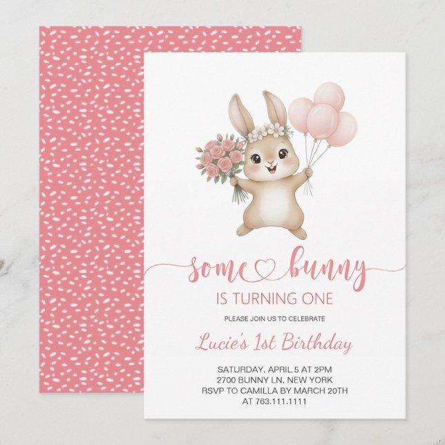 Invitación Fiesta de cumpleaños de Some Bunny chica (Anverso / Reverso)