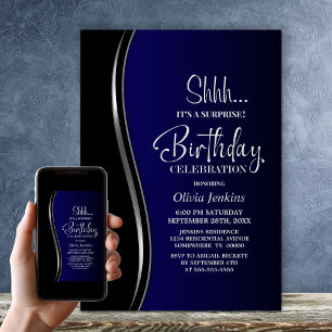 Invitación Fiesta de cumpleaños de sorpresa azul negra