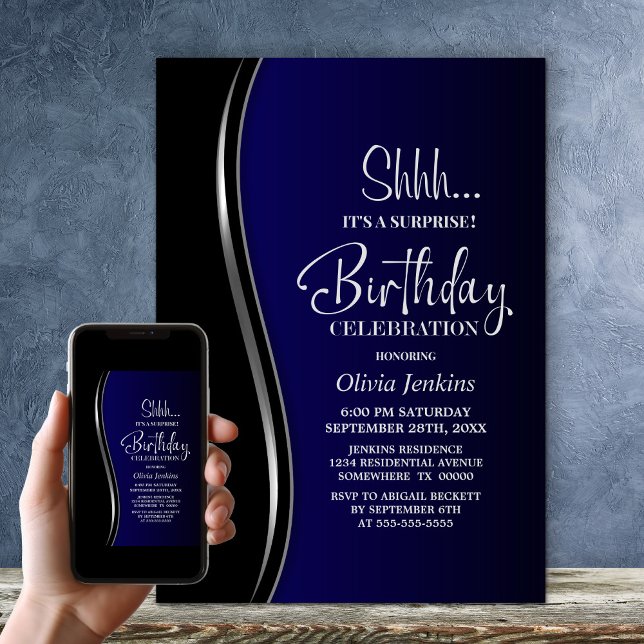Invitación Fiesta de cumpleaños de sorpresa azul negra (Subido por el creador)