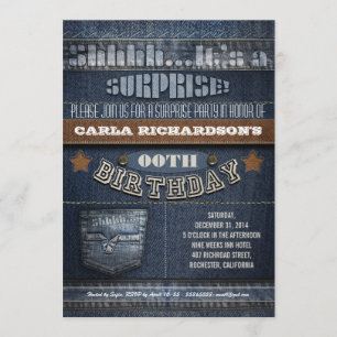 Invitación fiesta de cumpleaños de sorpresa para el denim mod