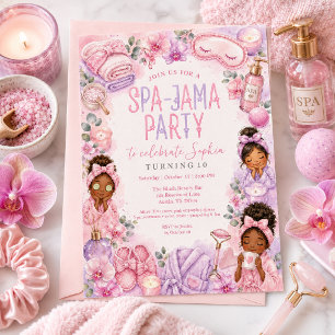 Invitación Fiesta de cumpleaños de Spa-Jama Rosa Púrpura para
