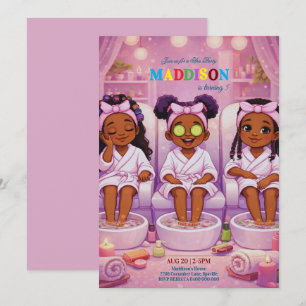 Invitación Fiesta de cumpleaños de Spa para 3 niñas afroameri