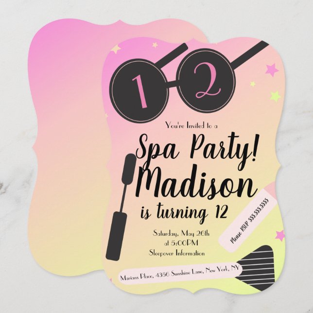 Invitación Fiesta de cumpleaños de spa para niñas maquillaje  (Anverso / Reverso)