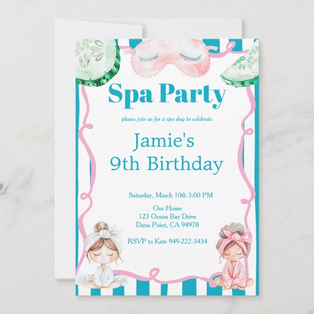 Invitación Fiesta de cumpleaños de spa para niños (Anverso)