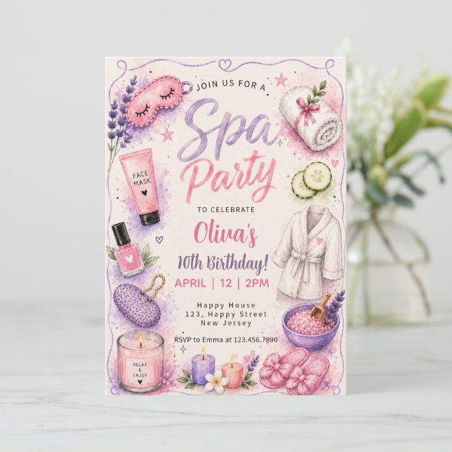 Invitación Fiesta de cumpleaños de Spa Rosa Pamper (Anverso de pie)