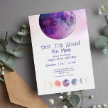 Invitación Fiesta de cumpleaños de Space Moon First Kids<br><div class="desc">La plantilla de la invitación de cumpleaños del primer niño de primer cumpleaños de la luna es perfecta para un fiesta elegante con colores suaves color morado. El ambiente elegante y minimalista está lleno de elementos de diseño divertidos y sencillos, caligrafía elegante y fuentes modernas. Los cumpleaños son días especiales,...</div>
