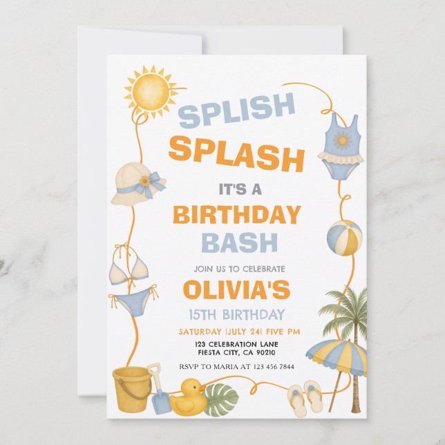 Invitación Fiesta de cumpleaños de Splash Summer Bash (Anverso)