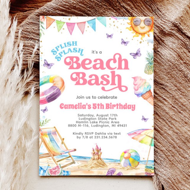 Invitación Fiesta de cumpleaños de Splish Splash Beach (Splish Splash Beach Birthday Party Invitation)