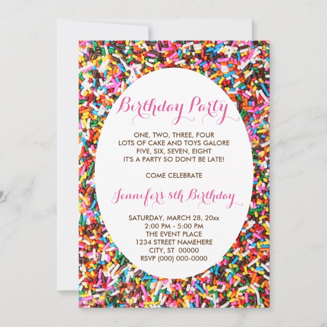 Invitación Fiesta de cumpleaños de Sprinkles (Anverso)