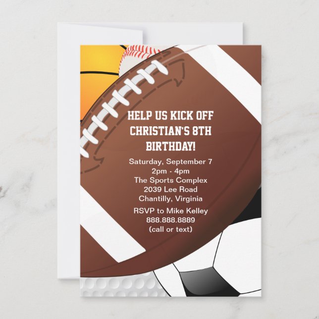 Invitación Fiesta de cumpleaños de Star Sports (Anverso)