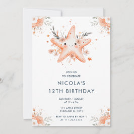 Invitación Fiesta de cumpleaños de Starfish floral Cute