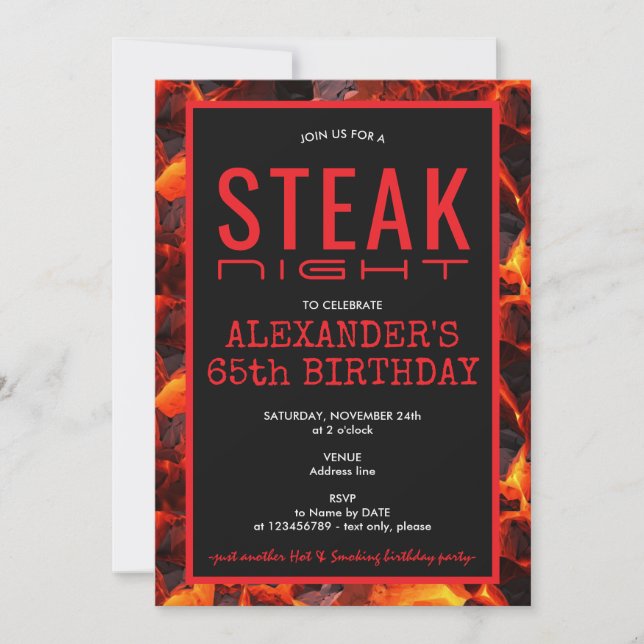 Invitación Fiesta de cumpleaños de Steak Night Neighborhood B (Anverso)
