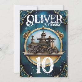 Invitación Fiesta de cumpleaños de Steampunk Blue Copper