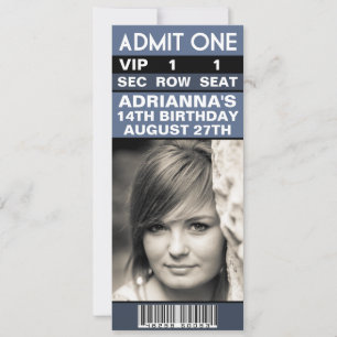 Invitación Fiesta de cumpleaños de Steel Blue VIP Photo Ticke