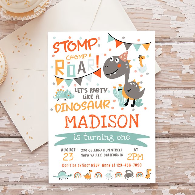 Invitación Fiesta de cumpleaños de Stomp y Roar Dinosaur (Subido por el creador)