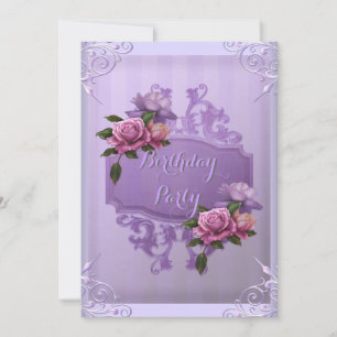 Invitación Fiesta de cumpleaños de Stripe Rosa Purple Lilac