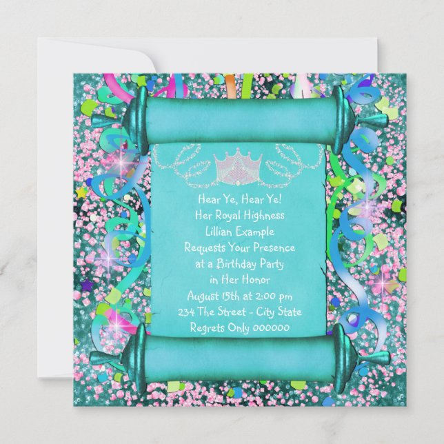 Invitación Fiesta de Cumpleaños de Su Alteza Real Princesa (Anverso)