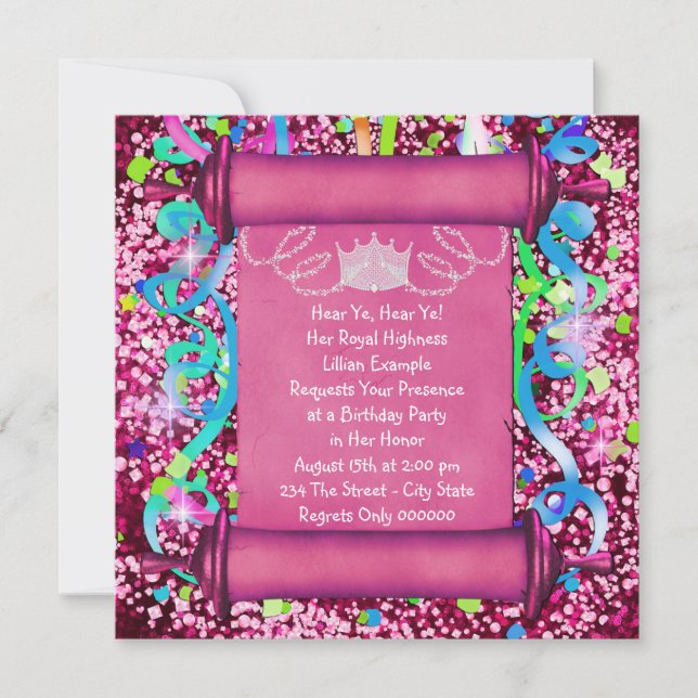 Invitación Fiesta de Cumpleaños de Su Alteza Real Princesa (Anverso)