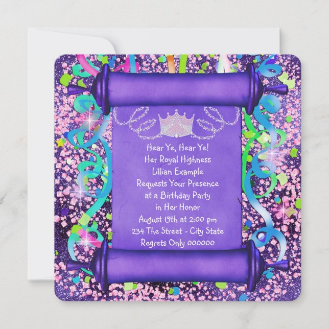 Invitación Fiesta de Cumpleaños de Su Alteza Real Princesa (Anverso)