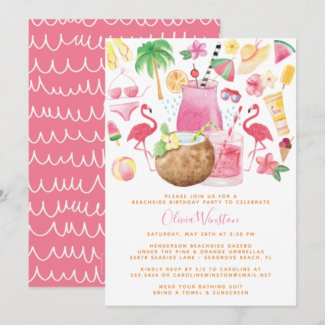 Invitación Fiesta de cumpleaños de Summer Fun Beach Lover (Anverso / Reverso)
