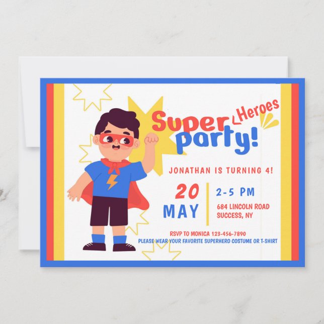 Invitación Fiesta de cumpleaños de Super Heroes (Anverso)