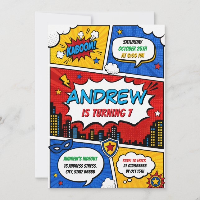 Invitación Fiesta de cumpleaños de superhéroe de cómic person (Anverso)